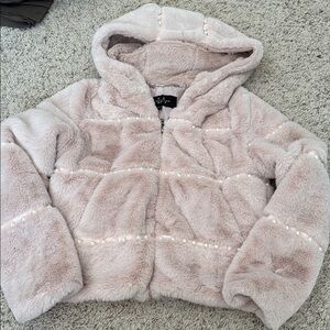 Women’s LA Coalition pink furry with pearls zip jacket BEAUTIFUL SZ Small